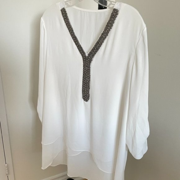 Sheer Long White Blouse with beaded detail - Picture 1 of 7